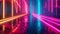 Futuristic neon lights hallway, vibrant colors, abstract sci-fi corridor. perfect for backgrounds and visual projects