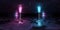 Futuristic neon lights interior Hdri. 360 panoramic view of a cyber garage room hangar with sci fi glowing blue tubes. Vr