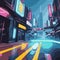 Futuristic Neon-lit City 3D Photorealistic Surreal Illustration