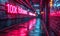 Futuristic neon-lit corridor celebrating a milestone of 100K followers, symbolizing social media success and digital