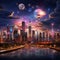 Futuristic New York City skyline with transformed iconic landmarks