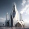 Futuristic oasis, a captivating 3d render of a building in a serene sky