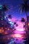 Futuristic Oceanside Twilight: A Cyberpunk Beach Scene AI Generated