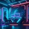 futuristic office, beautiful neon lights in the office