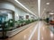 Futuristic office corridor with smart emergency lighting