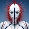 Futuristic Organic Woman White Man Costume With Red And Blue Spikes