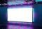 Futuristic panoramic billboard mockup. Cyberpunk style frame interior template. 3D rendering