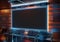 Futuristic panoramic billboard mockup. Cyberpunk style frame interior template. 3D rendering