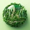 Futuristic Paper Art: Green Planet Earth, Sphere of Sustainability. Generative AI