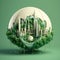 Futuristic Paper Art: Green Planet Earth, Sphere of Sustainability. Generative AI