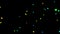 Futuristic particles of red, yellow, green, blue color move in the night space. 3D. 4K. Isolated black background