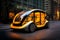 Futuristic passenger taxi cab parked in urban street. Generative AI