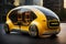 Futuristic passenger taxi cab parked in urban street. Generative AI