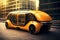 Futuristic passenger taxi cab in urban street. Generative AI