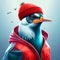 Futuristic penguin in a red jacket and a red cap. 3d illustration AI Generated AI Generated design