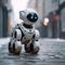 Futuristic pet Tiny robot dog navigating the urban environment