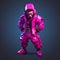 Futuristic Pop Soldier: A Pink Cypherpunk In Dark Violet Hip-hop Style