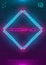Futuristic poster with illuminated cyberpunk hologram Rhombus. Modern template with blue hud neon Rhombus with pink