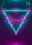 Futuristic poster with illuminated cyberpunk hologram Triangle. Modern template with blue hud neon Triangle with pink