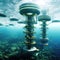 Futuristic power plant of the future in the ocean, water energy