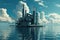 Futuristic power plant in the ocean. Generative AI