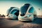 futuristic public transit system, with driverless vehicles and smart technology