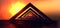 Futuristic pyramid with setting sun background