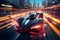 Futuristic racing scene with sleek vehicles and