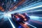 Futuristic racing scene with sleek vehicles and