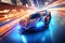 Futuristic racing scene with sleek vehicles and