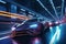 Futuristic racing scene with sleek vehicles and