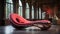 Futuristic Red Chaise Lounge With Rococo Elegance In London