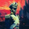 Futuristic Retro Painting: Old Soldier In Napoleonic Wars With Abstract Y2k Databending Twist