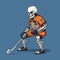 Futuristic Retro Skeleton Hockey Player - Pixel Art Illustration