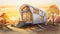 Futuristic Retro Tiny House At Sunset - A Bold And Graceful Panoramic Scale