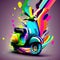 Futuristic retro Vespa type motorcycle with bright and striking colors - Generated Artificial Intelligence- AI