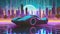 Futuristic retro wave synth wave car. Neural network