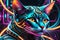 Futuristic Robot Cat - Abstract Cyberpunk Elements, Swirling Neon Hues Framing Metallic Feline Structure