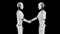 Futuristic robot handshake , artificial intelligence CGI on black background