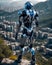 Futuristic Robot Overlooking Cityscape: A Glimpse of Tomorrow