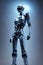 Futuristic robot, technology background with white realistic robot Ai cybernetics concept, created with generative Ai technology