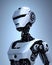 Futuristic robot, technology background with white realistic robot Ai cybernetics concept. Generative Ai