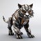 Futuristic Robot Tiger Pet With Metallic Finish - Hd Cinematic White Background