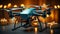 Futuristic robotic drone captures aerial video with wireless camera generated by AI