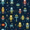 Futuristic Robots and Spaceships in Vivid Colors Seamless Pattern