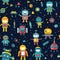 Futuristic Robots and Spaceships in Vivid Colors Seamless Pattern