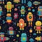 Futuristic Robots and Spaceships in Vivid Colors Seamless Pattern