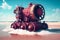 futuristic rusty metal steam mechanism on the seashore. Generative AI, Generative, AI