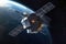 futuristic satellite with solar panels in orbit