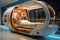 Futuristic scanner capsule. Modern tomography examining, magnetic resonance imaging scans of brain and internal organs